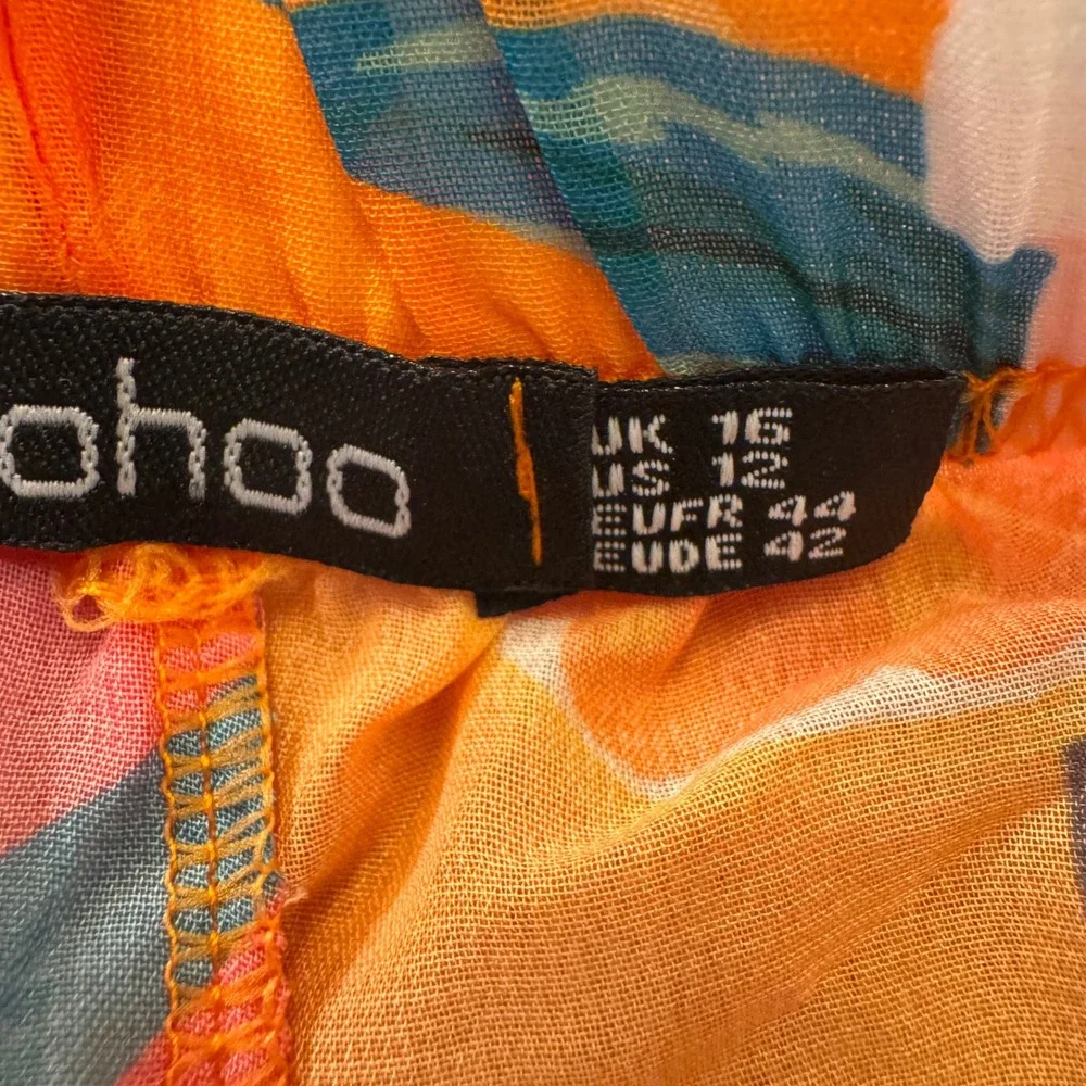 Boohoo Floral Citrus Print Wide Leg Sheer Beach Trousers Tropical Summer Sz 12 - Picture 8 of 12